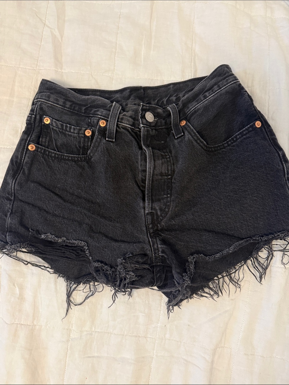 Levi's Black Distressed High-Rise Denim Shorts